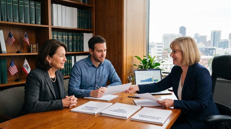 An estate planning attorney meeting with clients