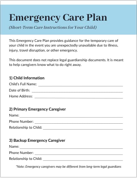 Emergency Care Plan